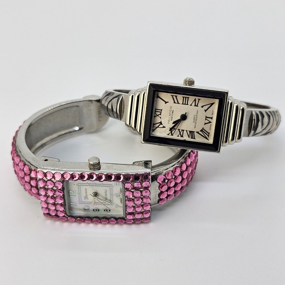 2X Women's Cuff Watch 20MM Multicolor Case Band 5.25" Wrist New‎ Battery
